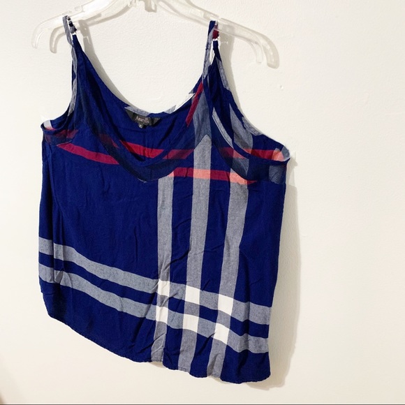 Amaryllis Plaid Cotton V-neck with Mesh Trim Sleeveless Blouse Adjustable Straps - Picture 2 of 10